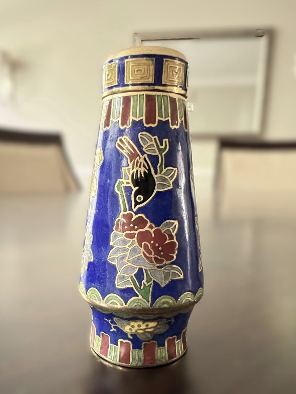 Vintage Mid-Century Cloisonne Salt Pepper Condiment Spices Shaker Bottle w/ Lid